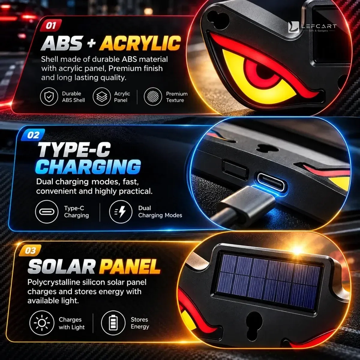 Solar LED Devil Eye Light for Car Rear & Side Window 6