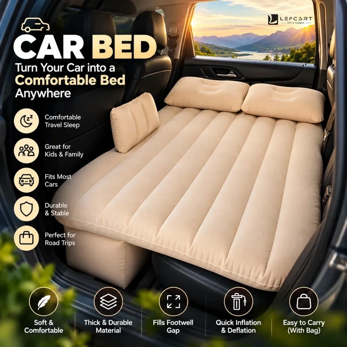 Inflatable Car Bed with 2 Pillows for Travel & Camping 3
