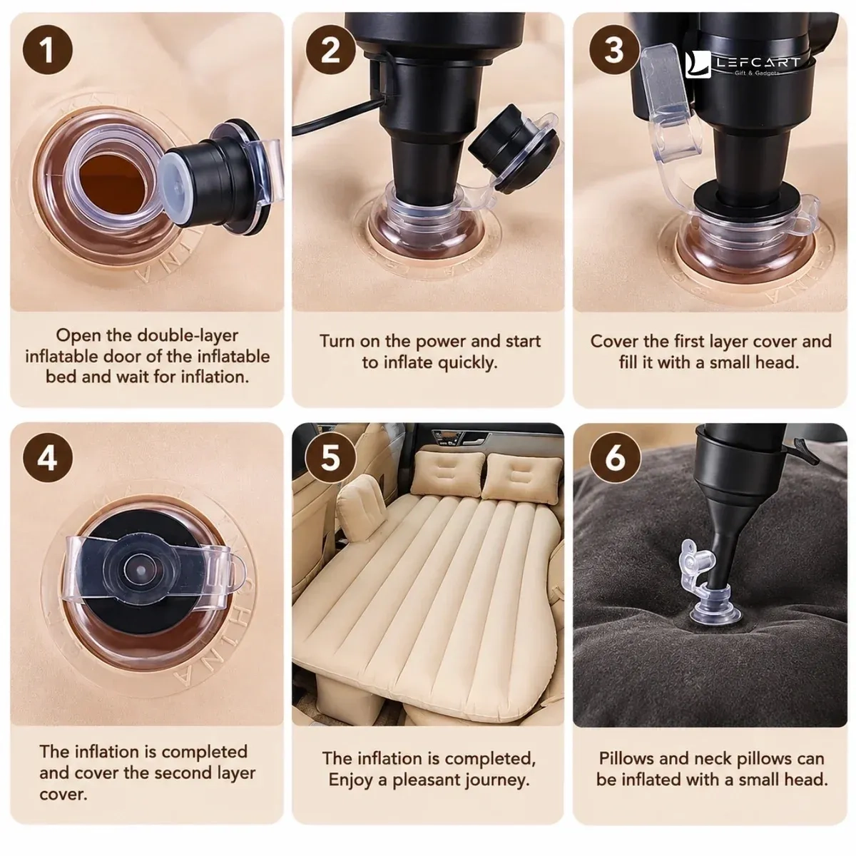 Inflatable Car Bed with 2 Pillows for Travel & Camping 6