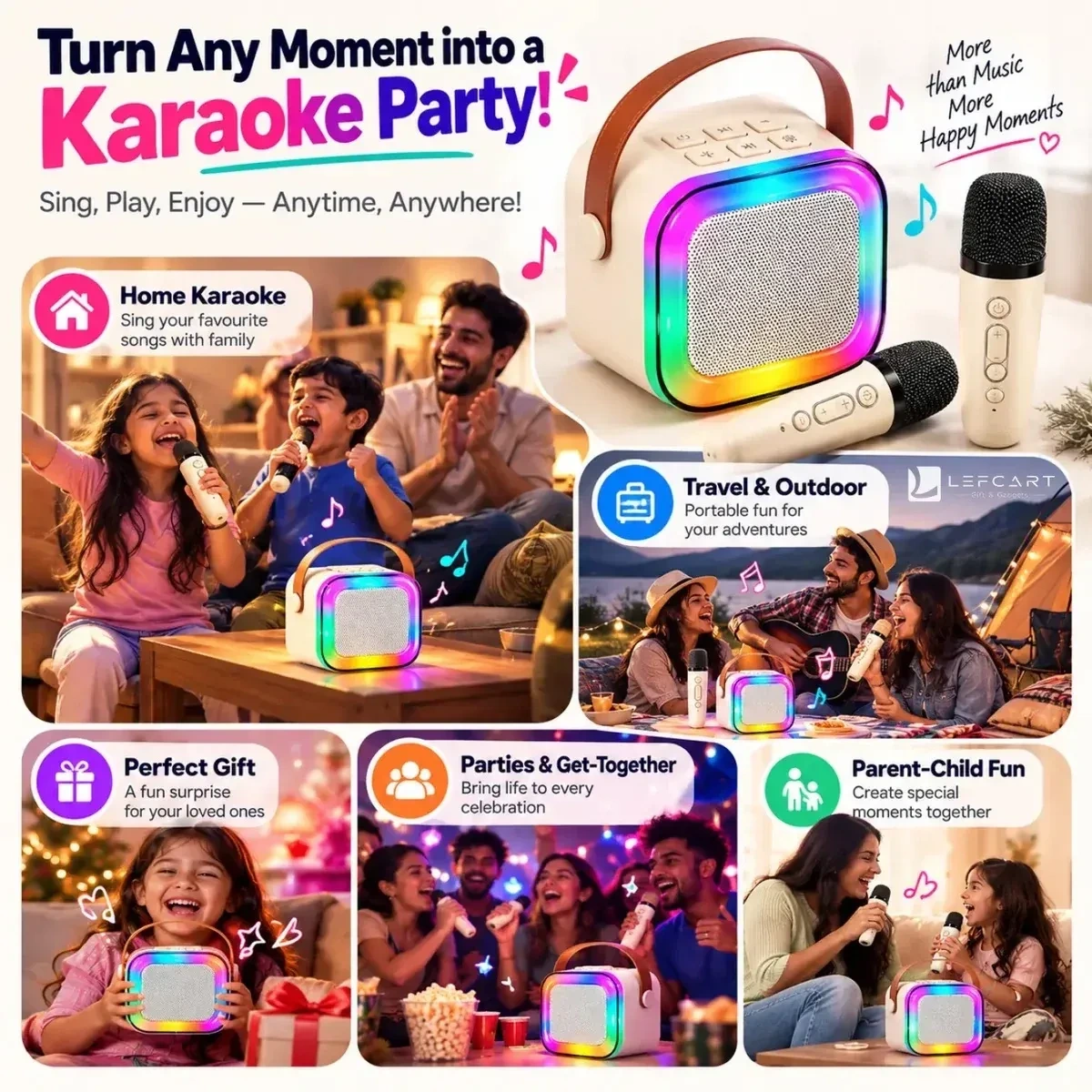 K12 Portable Bluetooth Karaoke Speaker with Wireless Mic & RGB Lights 5