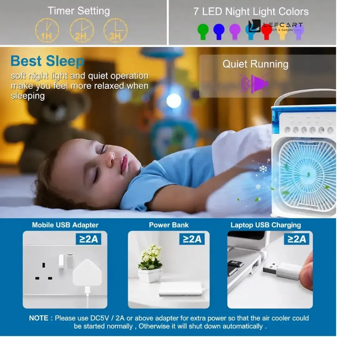 Mini Cooling Fan with Mist 3 in 1 Portable Air Cooler & Humidifier 3