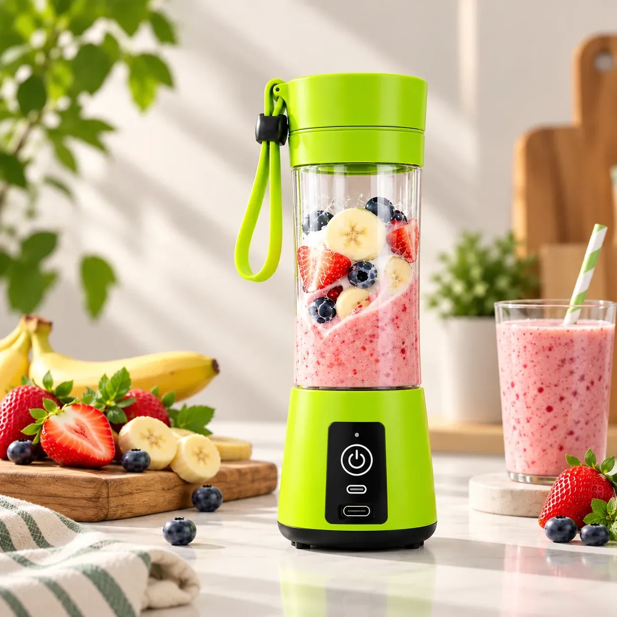 Portable Blender USB Rechargeable Juicer Mixer Machine | Mini Electric Fruit Juice Maker | Personal Smoothie Blender for Protein Shakes, Milkshakes, Fresh Juice & Smoothies | Compact Travel Friendly Mini Mixer Grinder for Home, Office, Gym & Travel