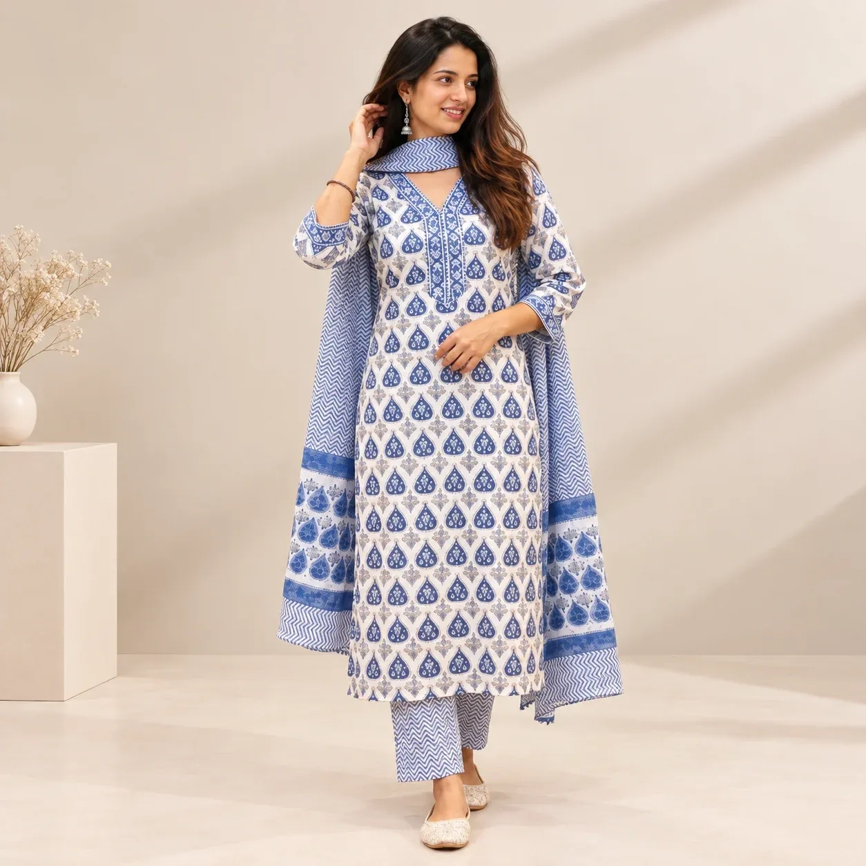 Women Ethnic Printed Top Pant and Dupatta set.