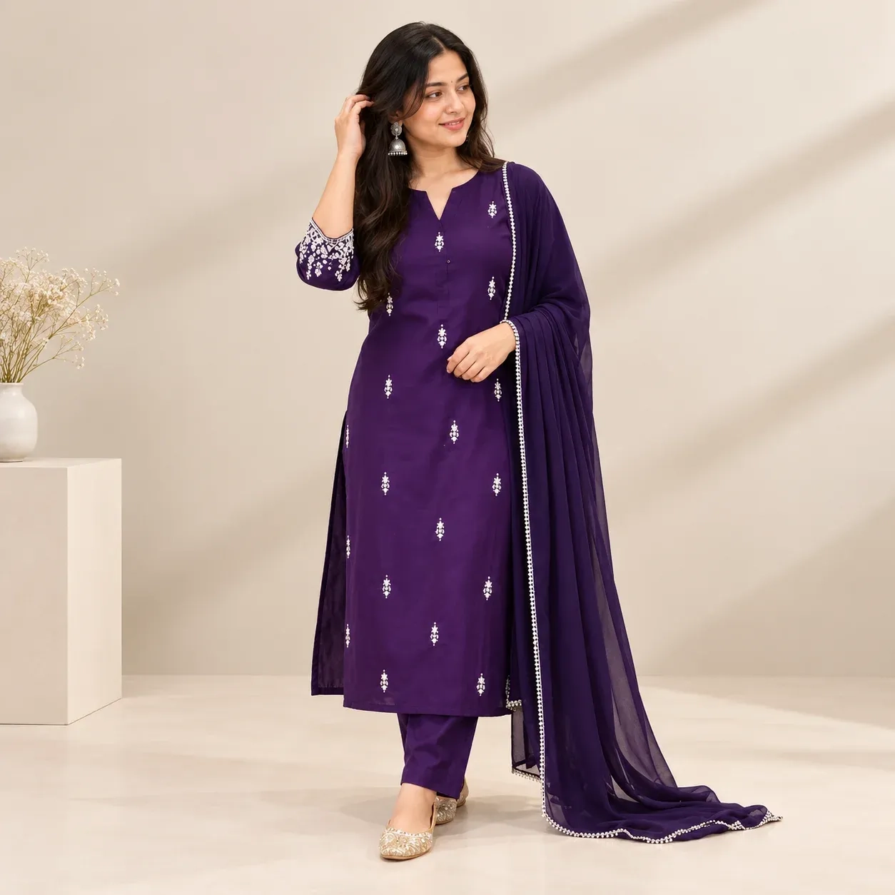 Cotton Kurta Set with Dupatta.