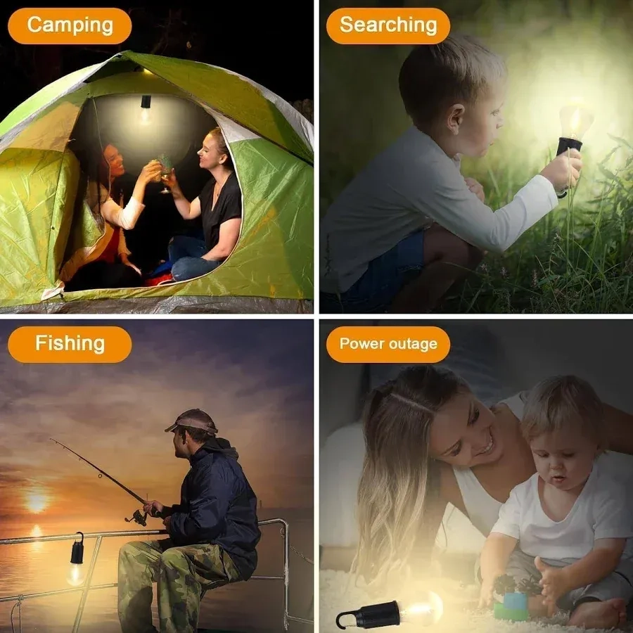 Rechargeable Camping Hanging Bulb, Waterproof LED Tent Light with USB Cable, 3 Modes Hanging Camping Lantern, Hanging Lamp for Hiking, Emergency 4