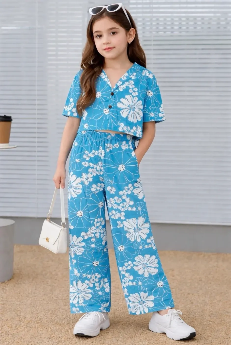Blue Blossom Floral Girls’ Co-Ord Set 1