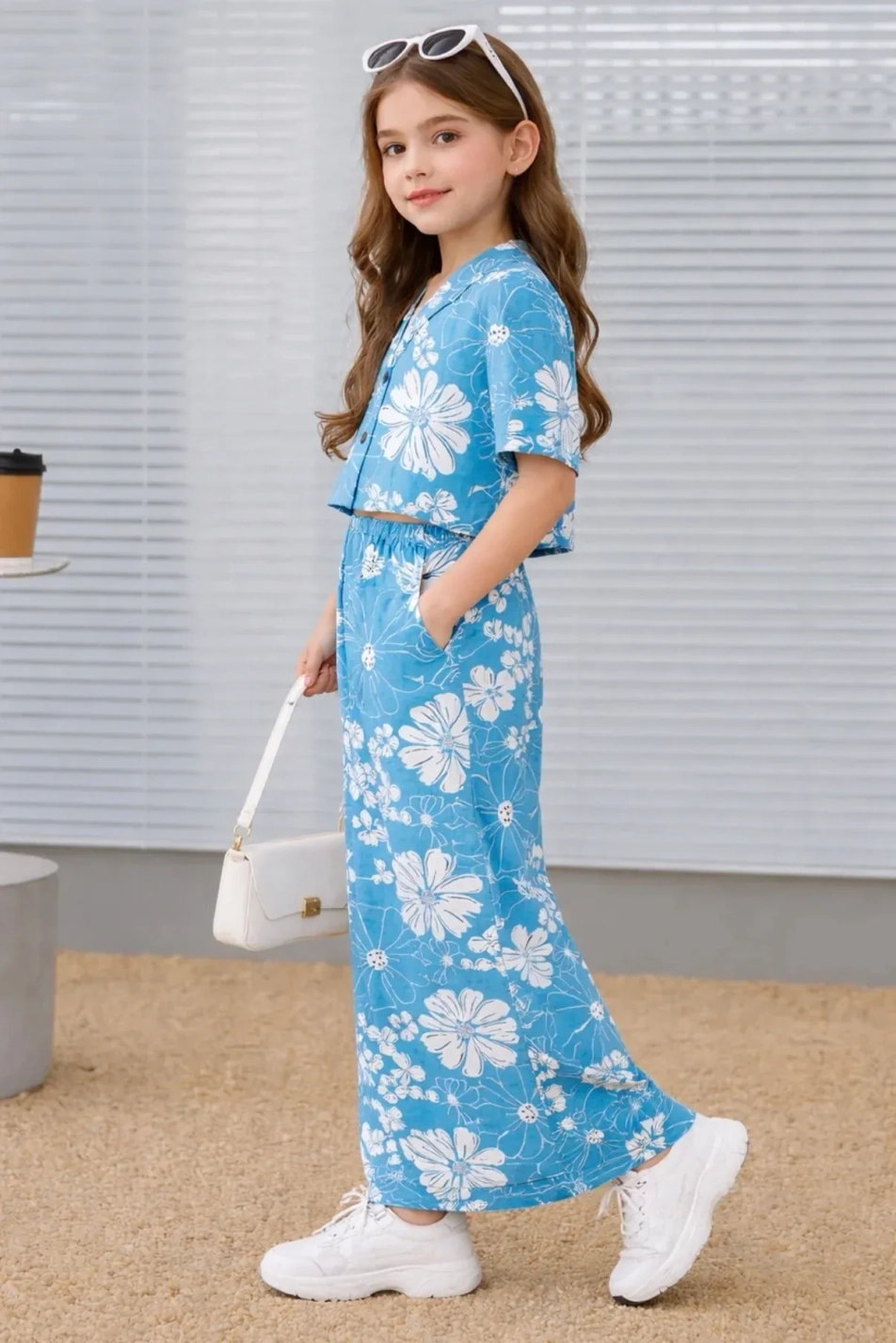 Blue Blossom Floral Girls’ Co-Ord Set 2