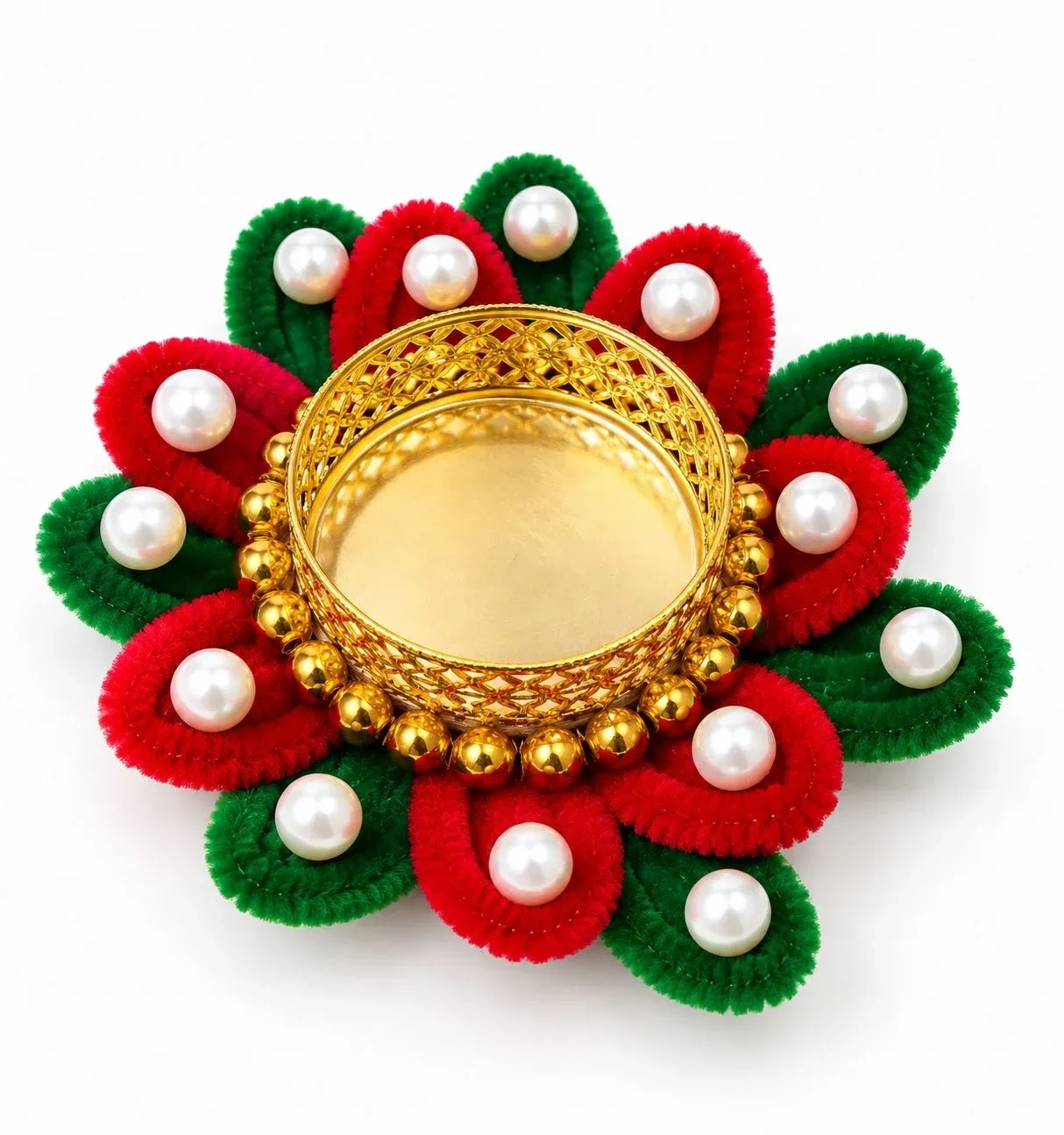 Handcrafted Red & Green Floral Diya Tealight Holder 2