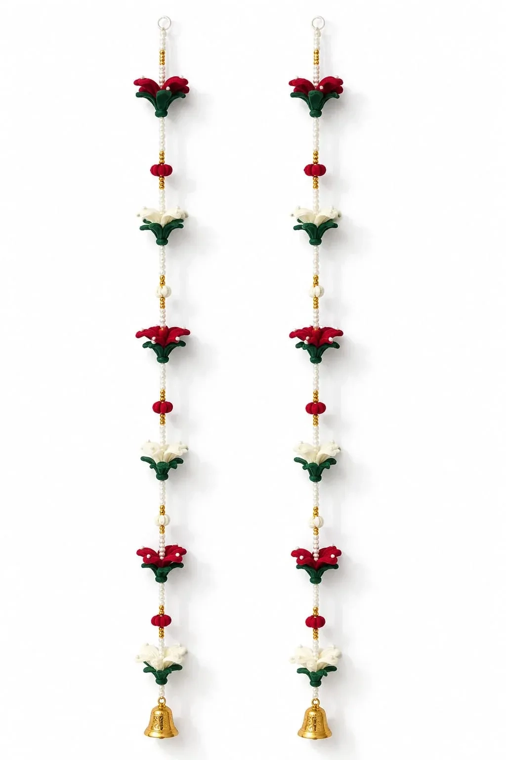 Handcrafted Floral Latkans with Pearl Strands & Golden Bells – Set of 2 2