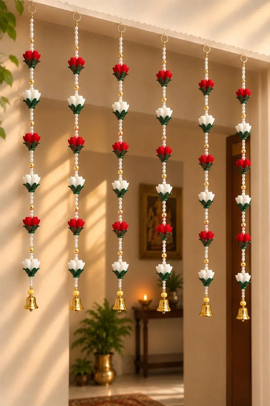 Handcrafted Floral Latkans with Pearl Strands & Golden Bells – Set of 2 3
