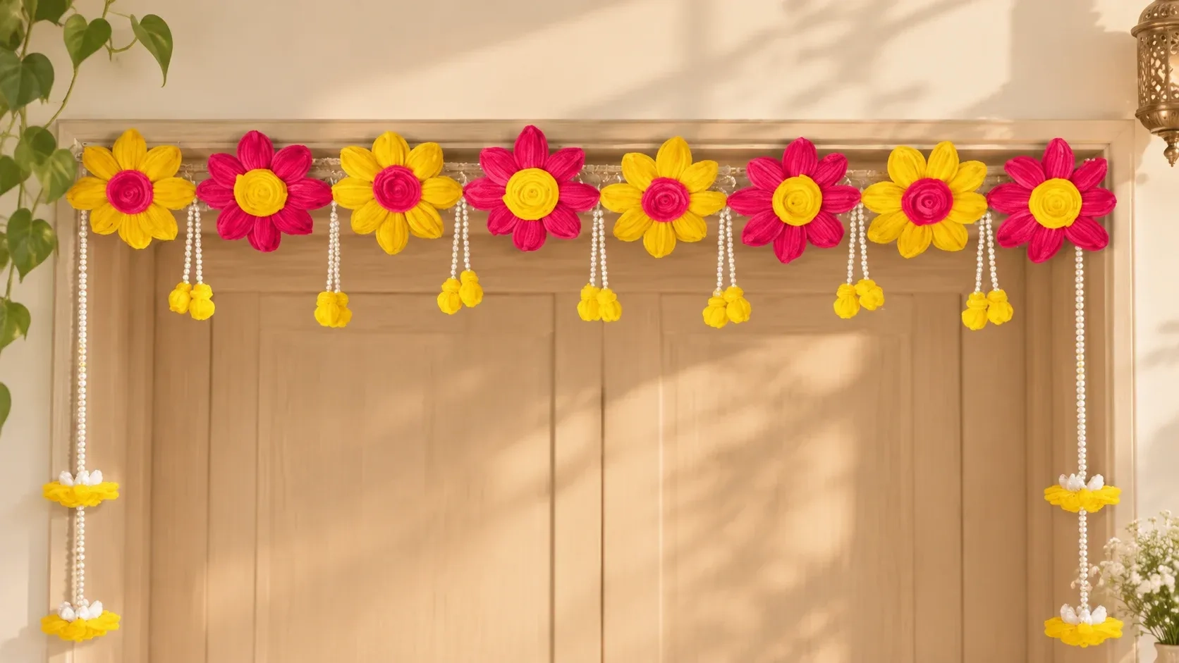 Handcrafted Pink & Yellow Floral Door Toran