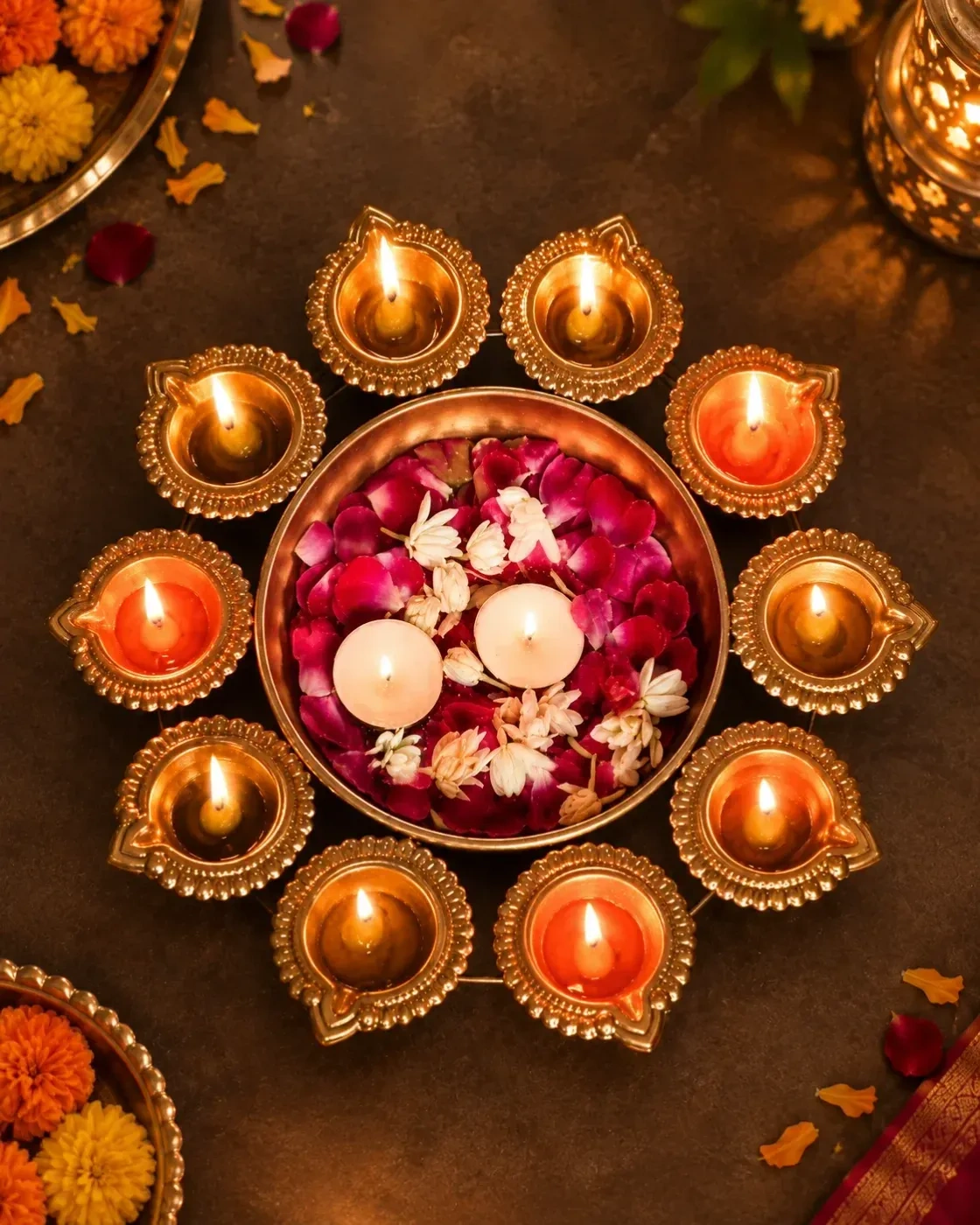 Flower Shape Diya Decorative Urli Bowl 2