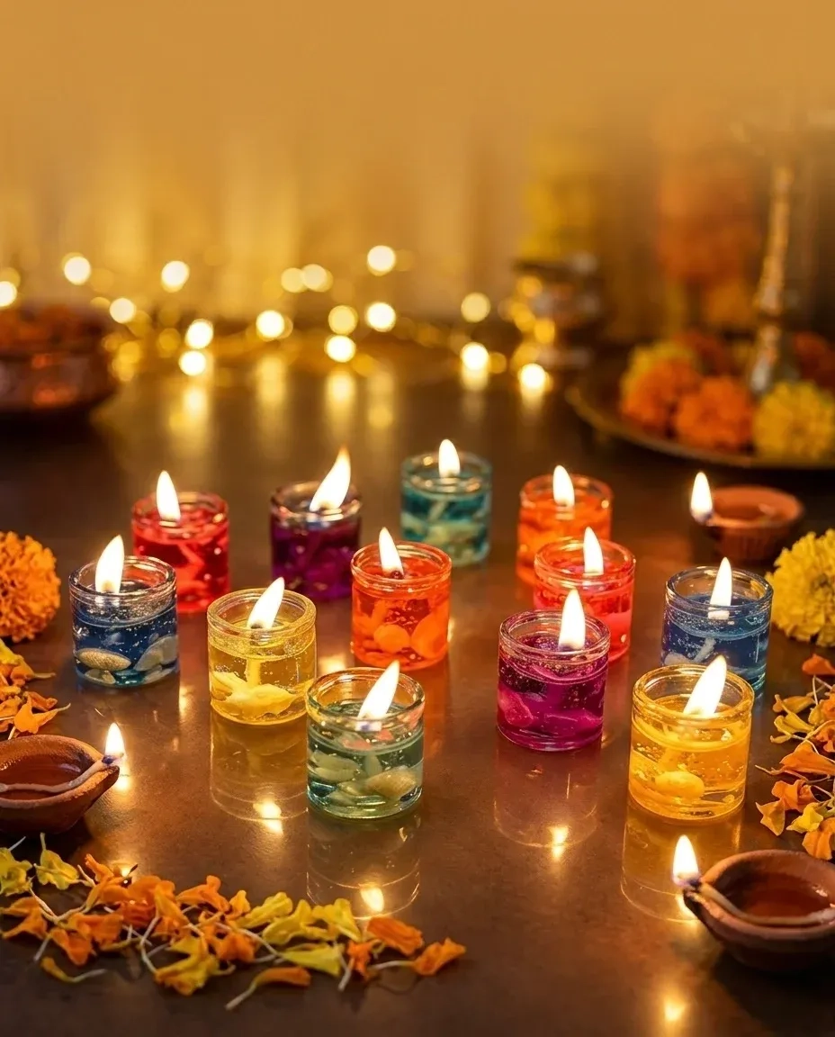 Multicolour Glass Jelly Gel Candles – Pack of 12 1