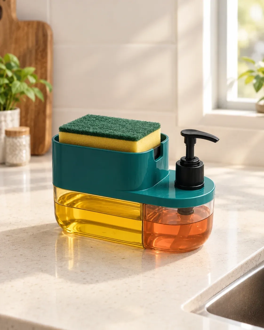 3 in 1 Kitchen Soap Dispenser with Sponge Holder 1