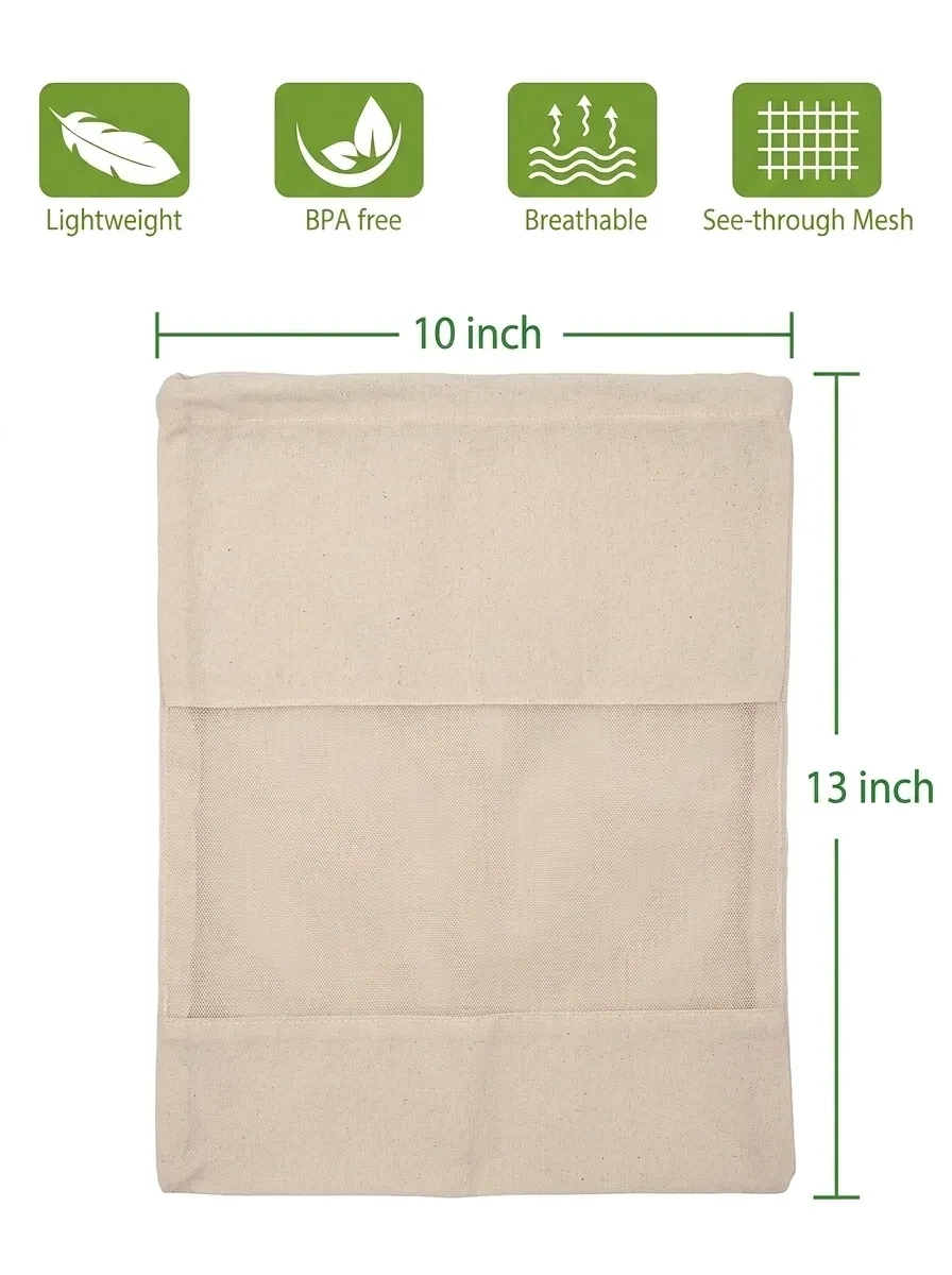Pack of 6 Bag , 100% Cotton vegetable fridge storage bag Mesh Zipper Bags 2