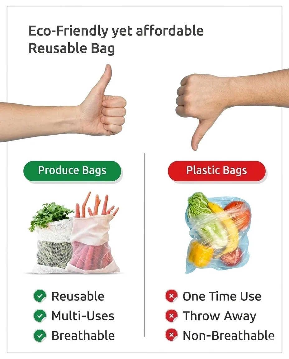 Pack of 6 Bag , 100% Cotton vegetable fridge storage bag Mesh Zipper Bags 4
