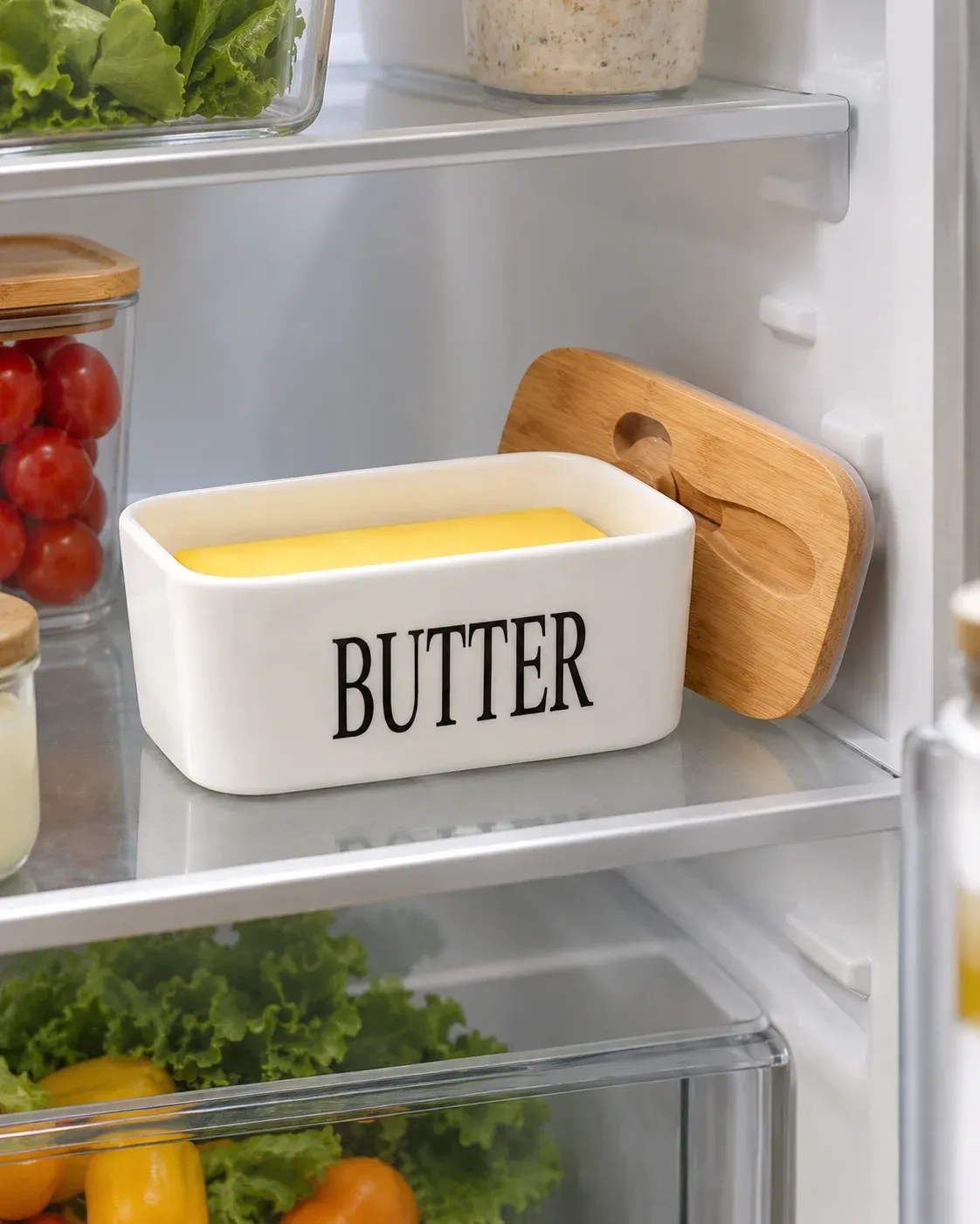 Ceramic Butter Dish with Wooden Lid 2