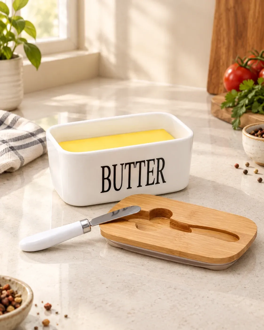 Ceramic Butter Dish with Wooden Lid 3