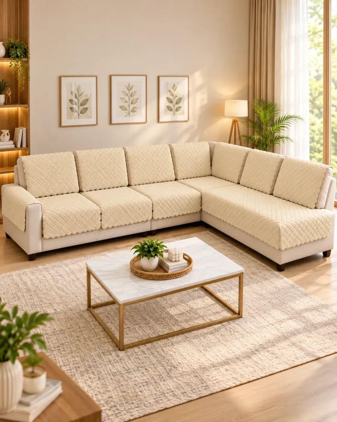 L Shape 7 Seaters Set of 14 Piece sofa cover 1