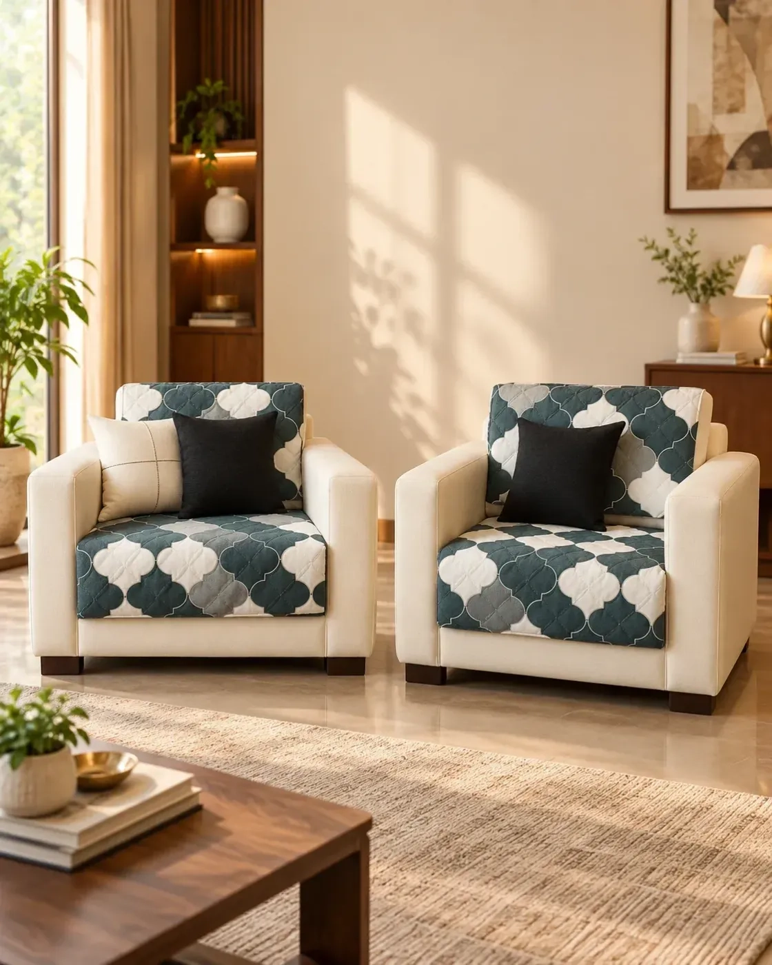 Quilted Fabric Sofa Cover Set 5 Seater 2